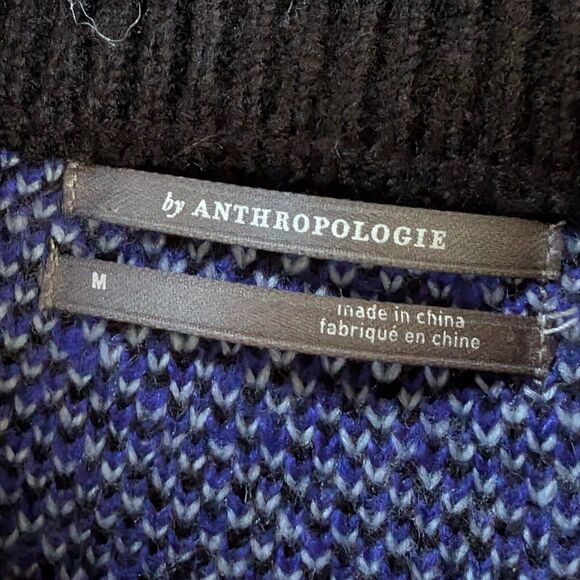 Anthropologie Salma Wavy Striped Sweater Women's Medium Navy Blue Eyelash - Picture 4 of 6